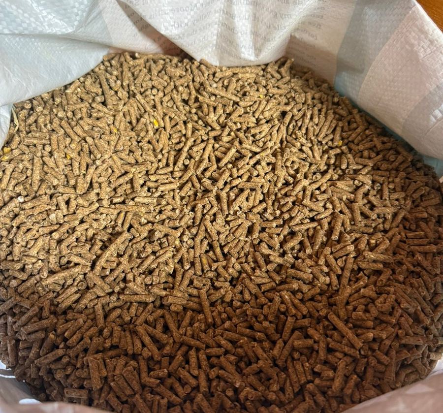 Open bag of feed pellets